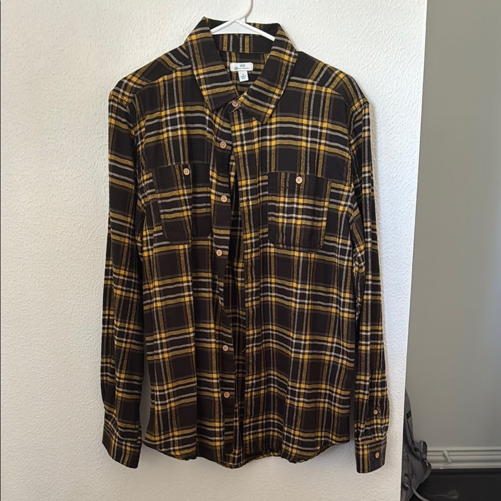 Plaid Button-Up Shirt - Black and Yellow